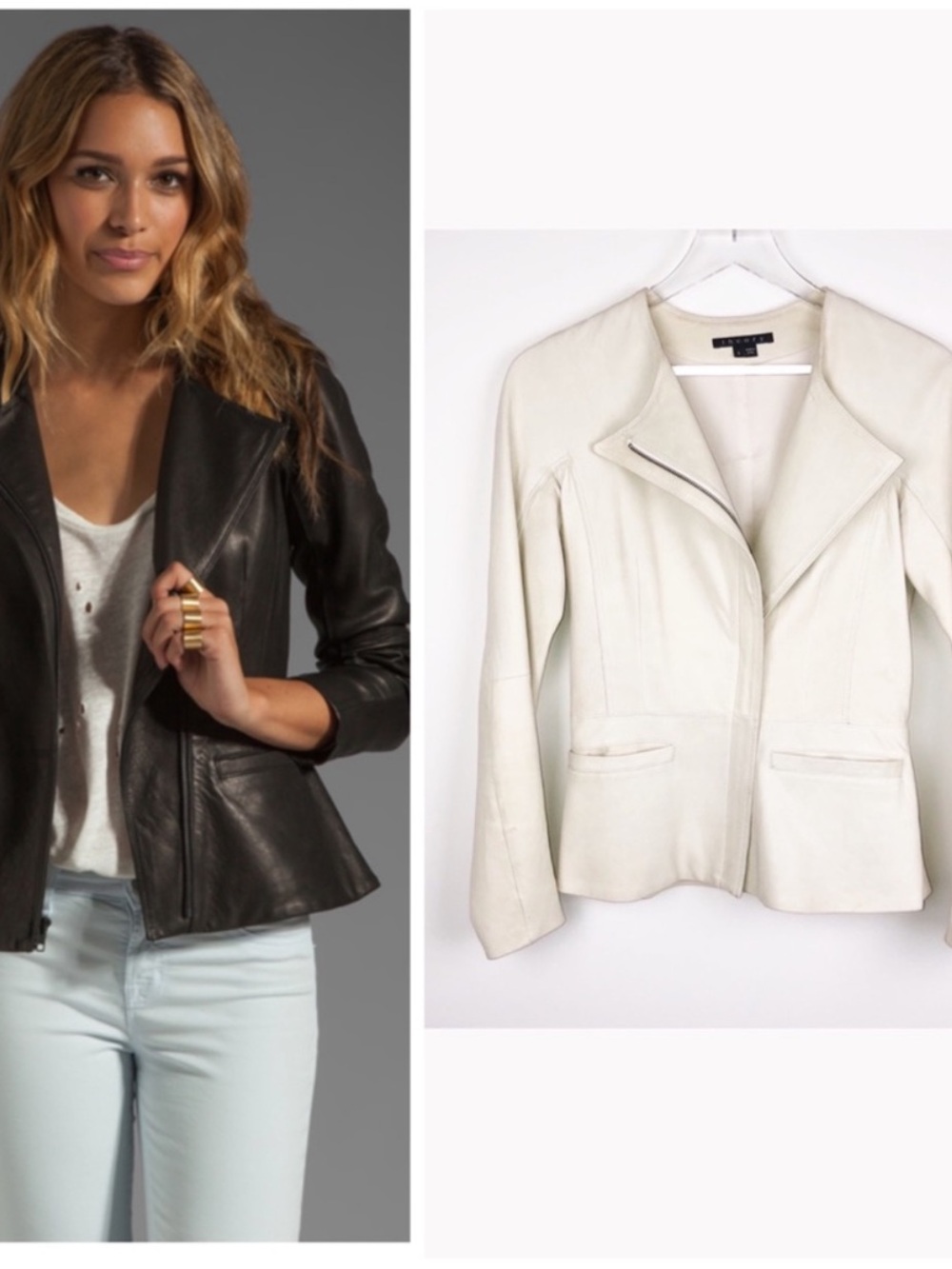 Theory Enora Leather Lambskin Jacket in Cream
